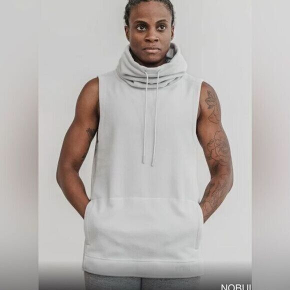 NWT NOBULL Women’s Sleeveless Crowl Neck Fleece Hoodie Light Gray - Size XS - Picture 1 of 7